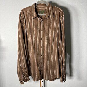 Eddie Bauer 100% Cotton Brown w White Stripes Long-Sleeve Button-Up SZ XLT
